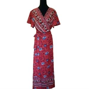 Floral Red Wrap Dress